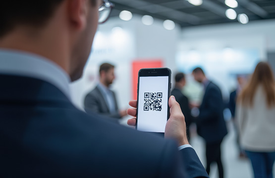 Man Holding A Phone With A QR Code 555X360